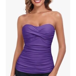 NEW Relleciga Dark Purple Large Ruched Tankini Top Tummy Control